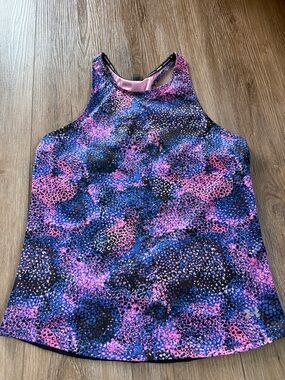 Under Armour Pink & Blue Printed size Large Tank racer back